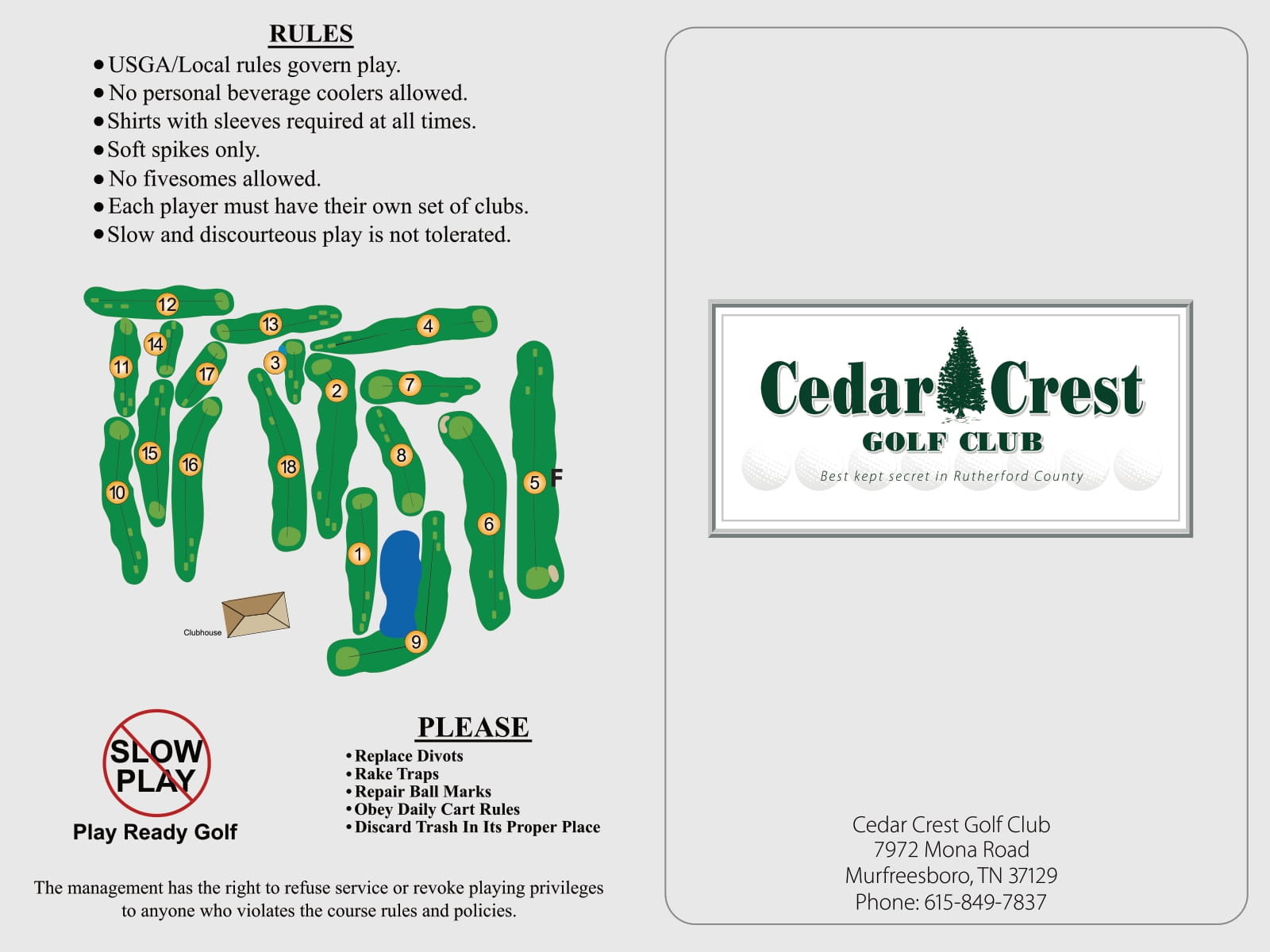 Scorecard Cedar Crest Golf Club